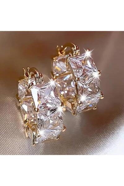 Choice أقراط حلقية متدلية مطلية بالذهب الأبيض مرصعة بالزركونيا المكعبة للنساء، قطعة فاخرة وأنيقة لحفلات هاجيز