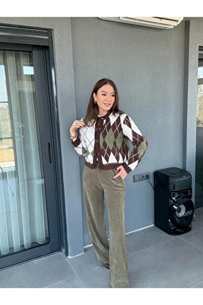 X-Young Beli Bağcıklı Fitilli Kadife Pantolon HAKİ