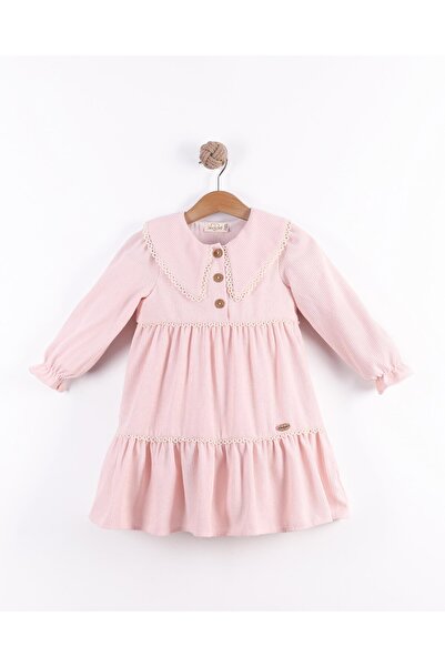 kidello فستان أطفال بناتي منسوج من القطيفة الوردية مع تفاصيل فيستو