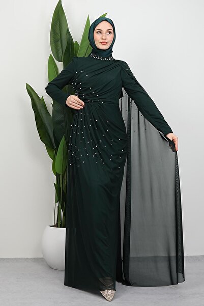 GİYZAMİLA İlke Tül Evening Dress Emerald
