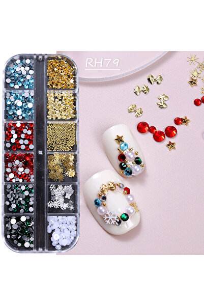 Choice RH79 12 مربعًا لتزيين الأظافر في عيد الميلاد، أحجار الراين الخضراء وال...