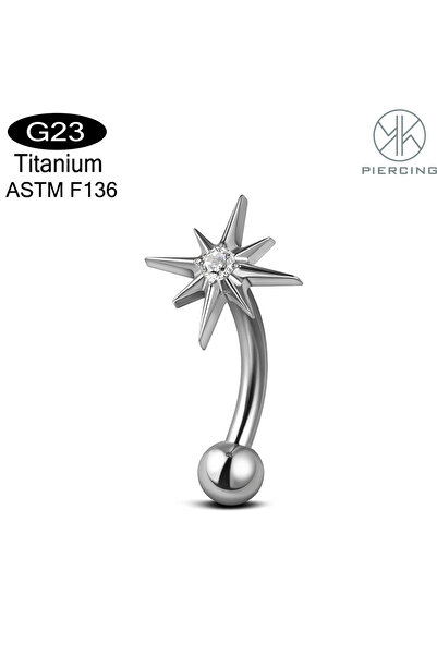 Choice 1.2x8mm 1PCS(with Box) ASTM F136 Titanium 16G CZ Star Rook Earrings Internal Thread Curved Barbell E