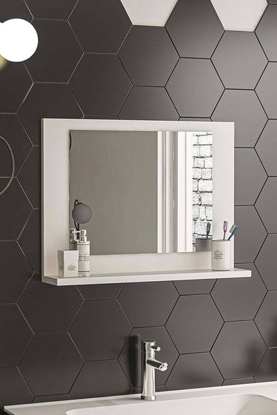meDDex 60x45 Beyaz Raflı Banyo Aynası