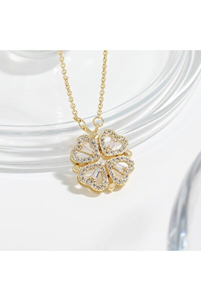 Choice قلادة ذهبية اللون على شكل قلب مغناطيسي للنساء، قلادة برسيم، رمز الحظ ر...