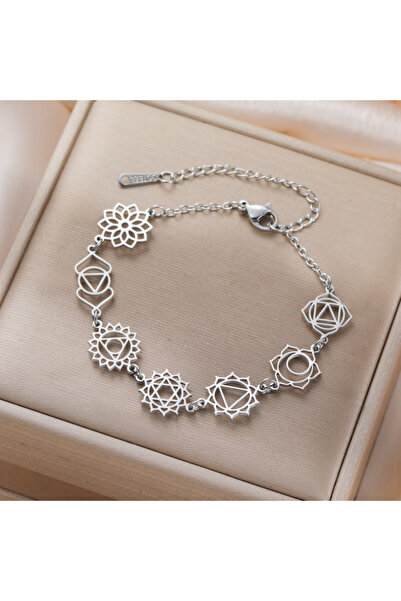 Choice سوار سحري من الفولاذ المقاوم للصدأ، بلون فولاذي، بتصميم شاكرا السبع، م...