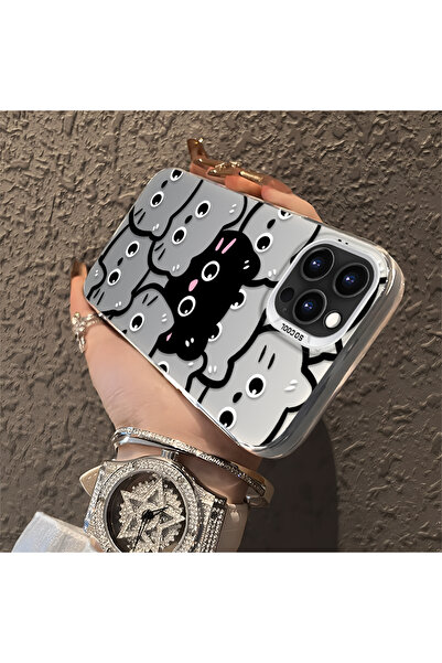 ucuc iPhone 15 Pro Max Compatible Silicone Edge Acrylic Back Sweet Cat Protec...