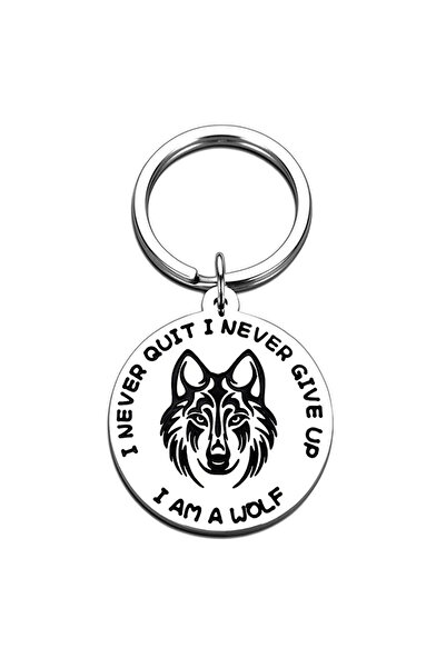 Choice Silver Wolf Head Never Give Up Quit Motivational KeyChain Key Ring Sta...