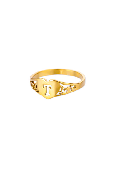 Choice 8 Gold Color T Fashion Hollow Initial Letter Heart Rings For Women Gol...