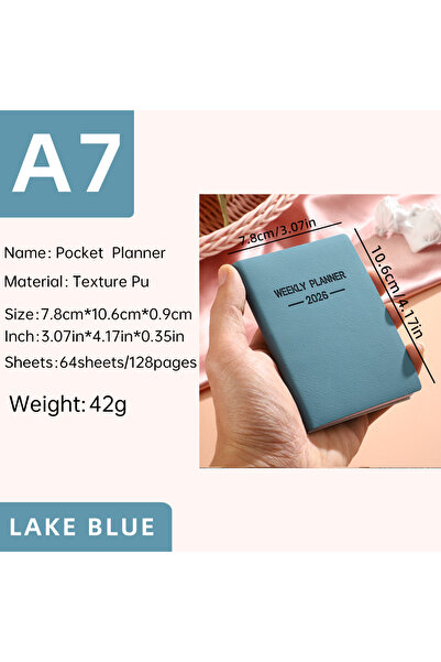 Choice دفتر تخطيط يومي A7 أزرق بحيرة، قطعة واحدة، بمواصفات A7، 2026 صفحة، غلاف من البولي يوريثان الملون من موراندي، 64 صفحة