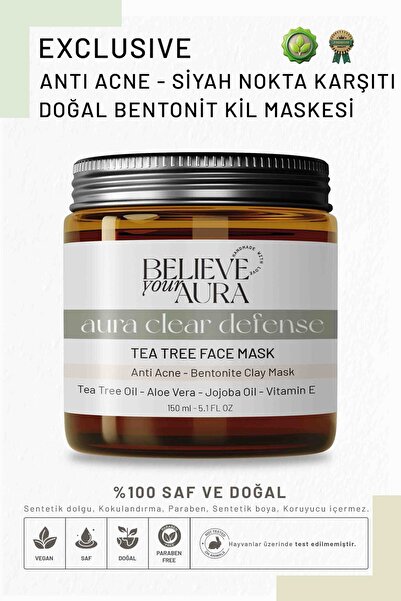 Believe Your Aura Çay Ağacı Yağı Kil Maskesi - Akne ve Siyah Nokta Karşıtı %1...