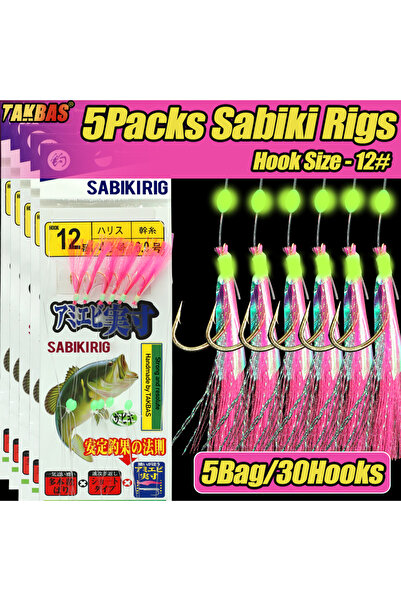 Choice Size12 5Packs 5pcs Sabiki Drill Sea Fishing, Pre-Tied Bait Drill 30 Ho...