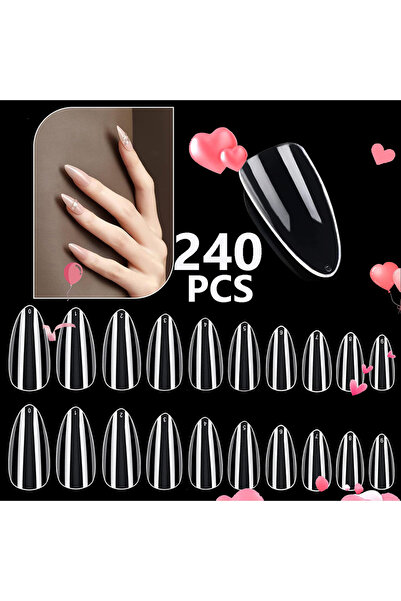 Choice Beige 240 Pcs Almond False Nail Tips Clear Matt Soft Fake Nails Extension 12 Sizes For Home DIY Nail