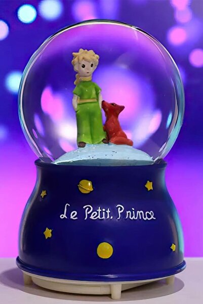 Buffer ® Pilli Işıklı Müzikli Kar Küresi–Le Petit Küçük Prens Figürlü Eğlenceli Masaüstü Biblo, LED A