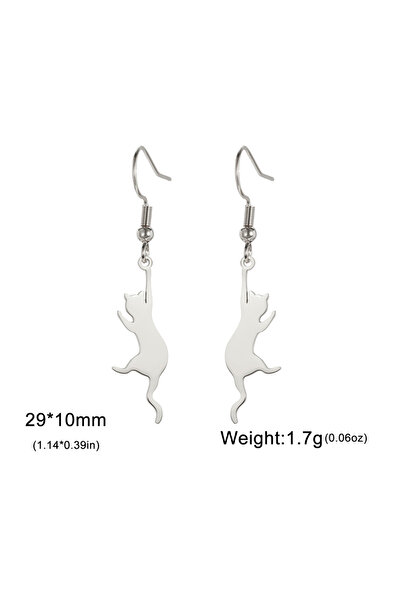 Choice A Steel Color Jumping Cat Swinging Earrings Women's Stainless Steel Long tassel Earrings Fashion Ear