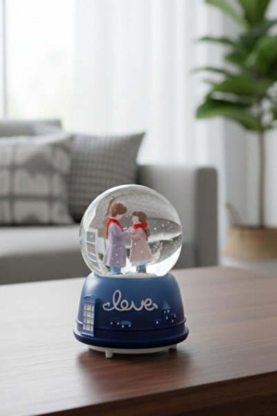 Buffer ® Pilli Işıklı Müzikli Kar Küresi–El Ele Sevgili Figürlü Eğlenceli Masaüstü Biblo, LED Aydınla