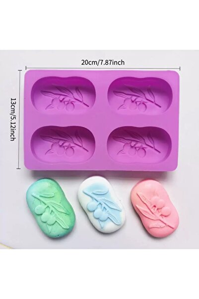 Choice قالب سيليكون بيضاوي الشكل على شكل شجرة زيتون، 4 تجاويف، 014 بنفسجي، لصنع الصابون، مناسب لصنع الصابون والكيك والشموع يدويًا