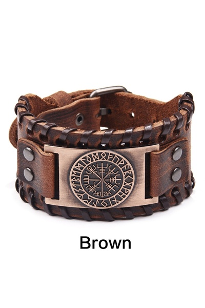 Choice Brown Fashion Stainless Steel Vintage Viking Totem Bracelet Compass Letter Logo Bracelet Jewelry Sto