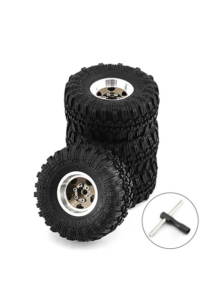 Choice A2 4pcs 57mm Metal 1.0" Beadlock Wheel Rim Tire Set for 1/18 1/24 RC C...