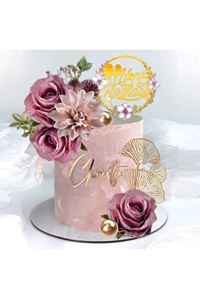 Choice 12 قطعة من زينة كعكة عيد الميلاد السعيدة مع زهور أرجوانية صناعية من ال...