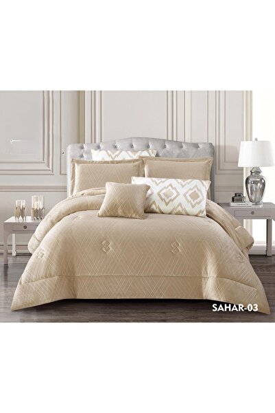 miral Double bedsheet set made of soft velvet and faux fur for cold winter nights, featuring an elegant geometric pattern. 7 pieces, size 250*230 cm