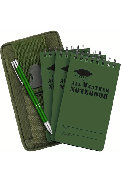 Choice army green 5pcs Waterproof Notebook and Pen Set with Pocket Tactical Notebooks, 1 Metal Pen and a F
