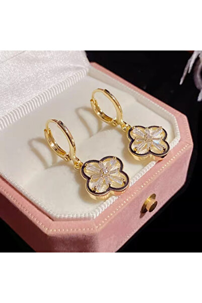 Choice أقراط متدلية أنيقة وجميلة مطلية بالذهب من النحاس والزركون على شكل ورقة...