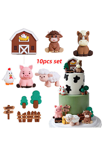 Choice4 مجموعة من 10 قطع، باللون البني، بتصميم ريفي، لتزيين كعكة حفلات المزرع...