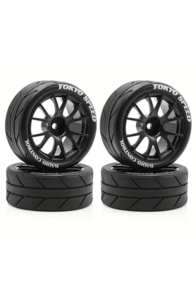 Choice مجموعة إطارات ومحاور عجلات سوداء مكونة من 4 قطع، مناسبة لسيارات التحكم...