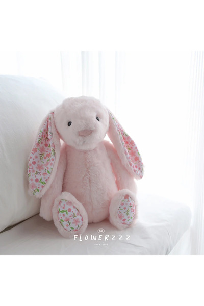 Choice دمية أرنب جيليكات وردية اللون، 30 سم، لطيفة وذات آذان طويلة، ناعمة جدًا، دمية أرنب بيضاء وردية اللون نائمة