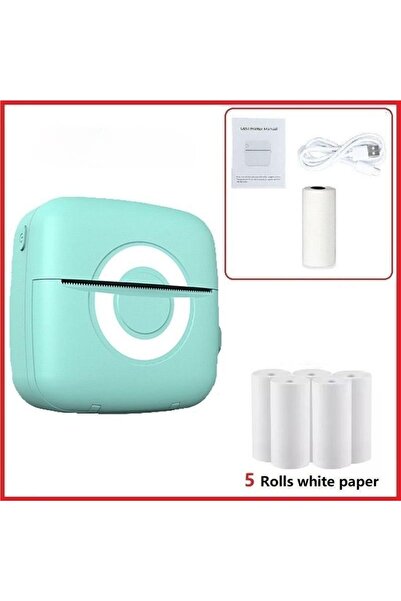 Arabest طابعة صغيرة حرارية لاصقة مع 5 لفات ورق، طابعة هاتف محمولة بتقنية بلوتوث