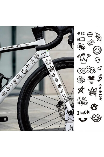 Choice ملصق دراجة أسود برسومات جرافيتي كرتونية عاكسة مقاومة للماء، مناسب للإط...