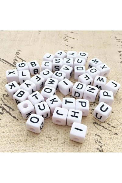 unbranded Children's Bracelet Letters Plastic Cubes White with Black Writing 100 Pieces