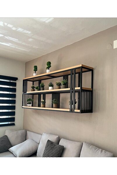MAVİ TREND Metal ve Ahşap Duvar Rafı, Çok Yönlü Depolama Rafı, Kitaplık, Ev, ...