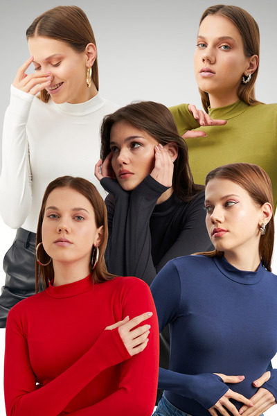 Bipantolon Women's White Anthracite Navy Blue Red Oil Green 5-Finger Detailed Bodysuit