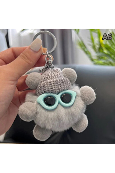 Choice E006-4 GRAY Mini Rex Rabbit Fluffy Key Chains Pom Pon Trinket Hanging ...