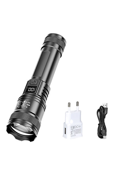 XIWANGFIRE مصباح يدوي LED فائق السطوع 2000 لومن، أسود اللون، مزود ببطارية مدم...