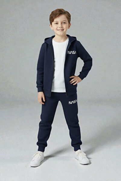 Trendy Merry Store طقم ملابس رياضية للأطفال من ناسا يحتوي على مطبوع سحابات