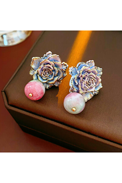 Choice WE2586-1 Rose Flower Glass Bead Earrings for Women 2025 Fashion French Retro Vintage Stud Earring Hi