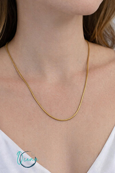 OceanDesign قلادة نسائية من الفولاذ بلون ذهبي رفيع بطول 60 سم - تصميم لا يتأك...