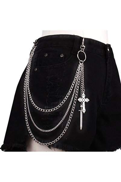 Choice Silver Metal Punk Rock Layered Chain Cross Keychains For Men Women Waist Key Chain Wallet Jeans Hip-