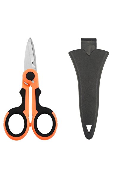 Choice مقص صيد خارجي برتقالي اللون، قطعة واحدة، مع غمد، مصنوع من الفولاذ المقاوم للصدأ، كماشة لقص البولي إيثيلين