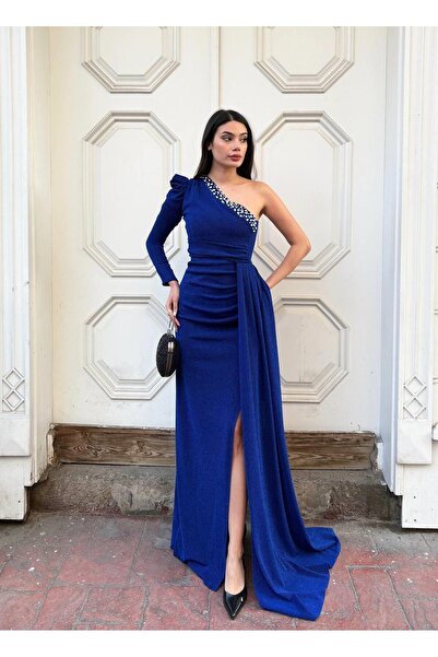 Modafeminen Flowers Pearl Detailed One Shoulder Evening Dress 583371 Saks