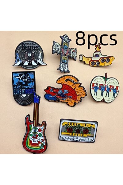 Choice دبوس مطلي بالمينا، 8 قطع، لمحبي موسيقى البانك، بتصميم مسدس أسود، يحمل شعارات شريط دي جي ومشغل أسطوانات فينيل.