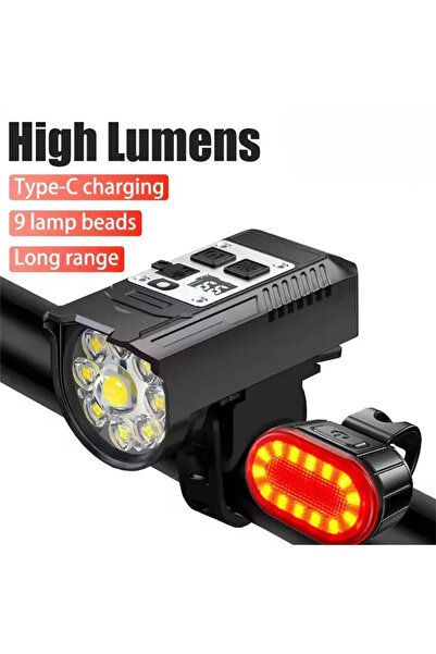 Choice with tail light Rechargeable Bike Bicycle Front Lights 9 LED MTB Road Bike Headlight Tail Warning La