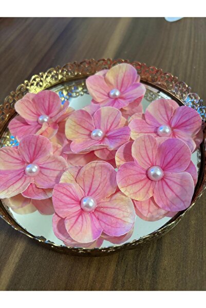 Burcdesigngift İncili Islak Ortanca Yapay Hazır Çiçek - 20 Adet- PEMBE