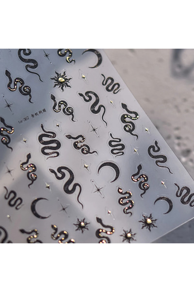 Choice TA367 Minimalist Black Snake Reptile Coiling Around Nail Decals Tiny S...