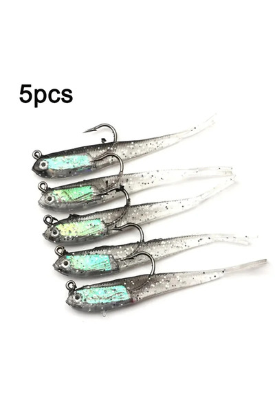 Choice 5PCS With Hooks 5/10/20Pcs Soft Lure 7cm/6g Split Tail Lead Fish Swimbaits with Hooks Silicone Artif