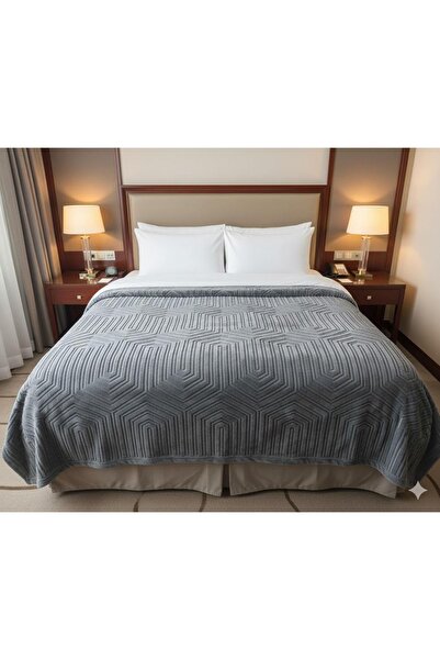 Özdilek بطانية بريستيج مزدوجة بنقشة منقوشة - رمادي غامق