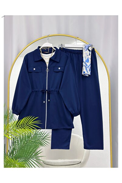 YEDİLALE Shirt Collar Zippered Lace-Up Double Set [Includes Jacket and Pants]