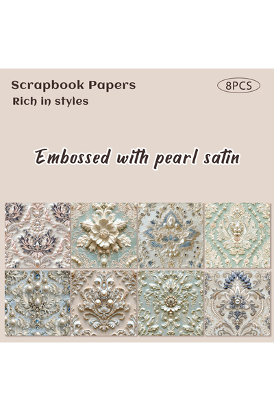 Choice مجموعة من 8 أوراق من ورق قصاصات ساتان منقوش باللؤلؤ، 8 أوراق من ورق بن...